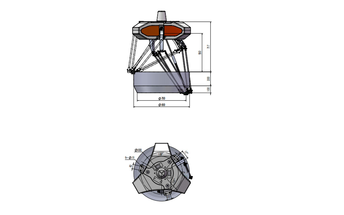 Dibujo técnico de BAT800-S3 Delta Robot