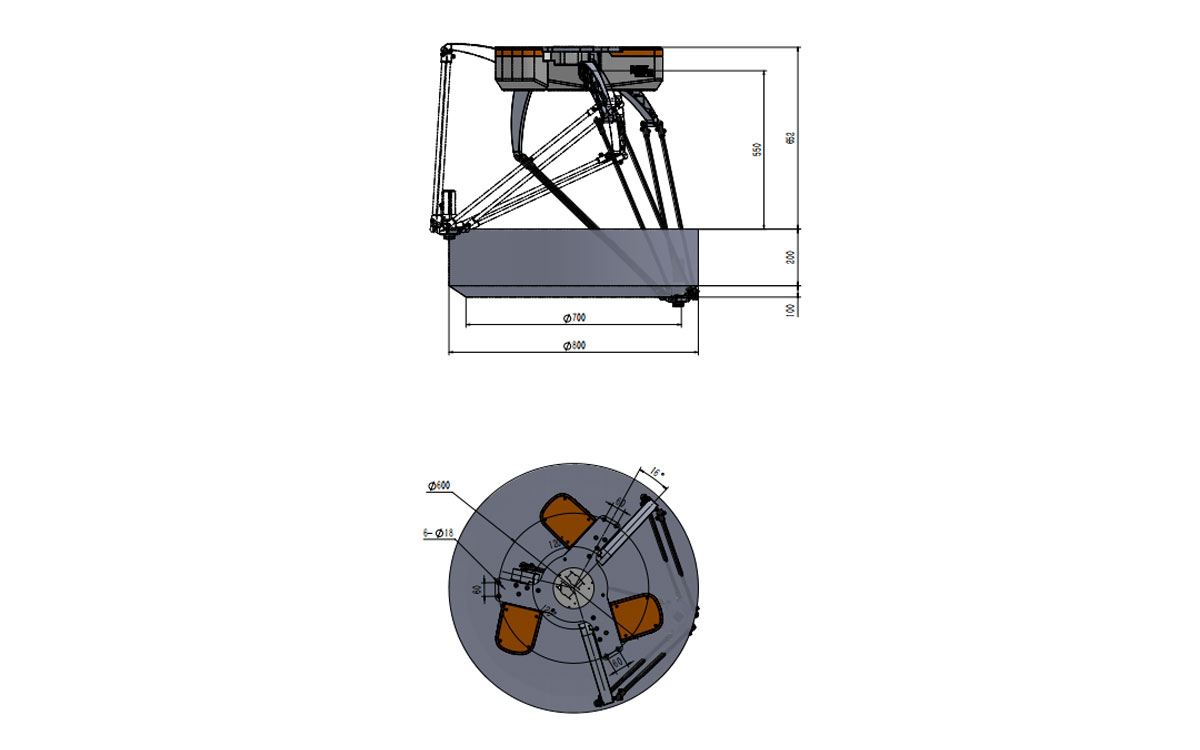 Dibujo técnico de BAT800M-E3 Delta Robot