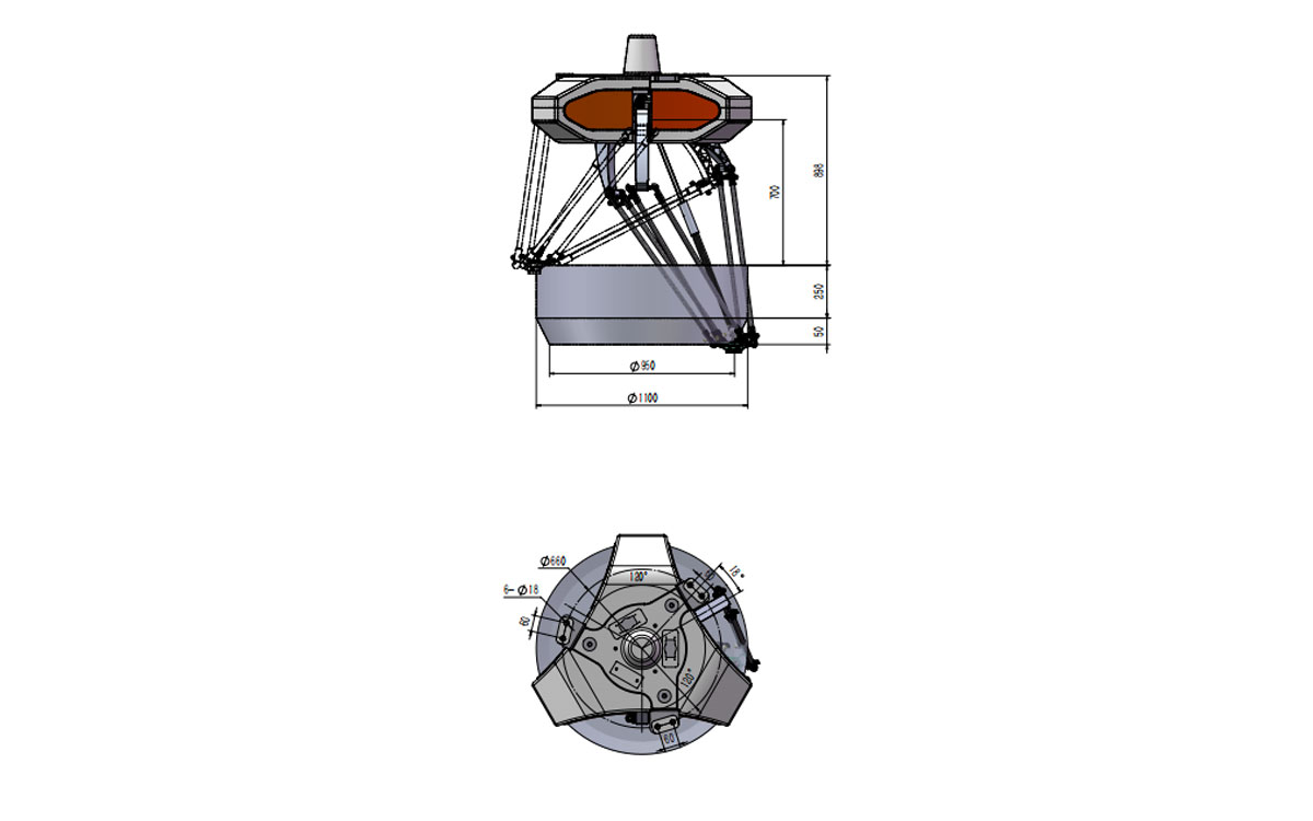 Dibujo técnico de BAT1100-S3 Delta Robot