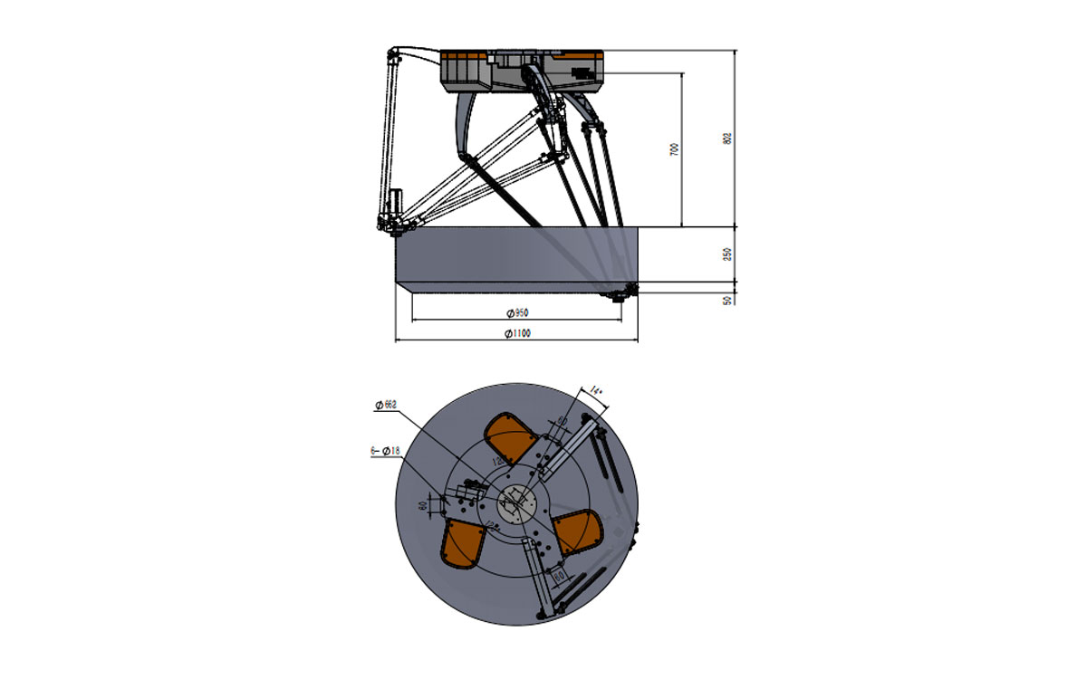 Dibujo técnico de BAT1100M-E3 Delta Robot