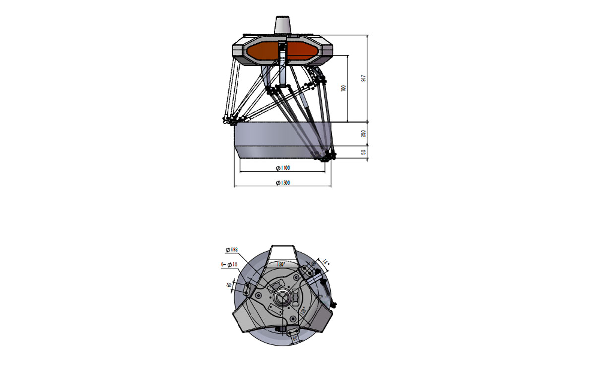 Dibujo técnico de BAT1300-S6 Delta Robot