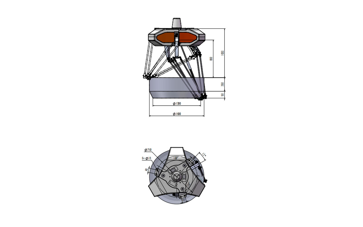 Dibujo técnico de BAT1600-S6 Delta Robot